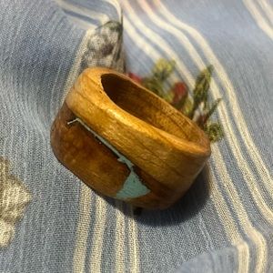 SHECRAFTED CHERRY WOODEN RING🍒💍 featuring turquoise accent inlay